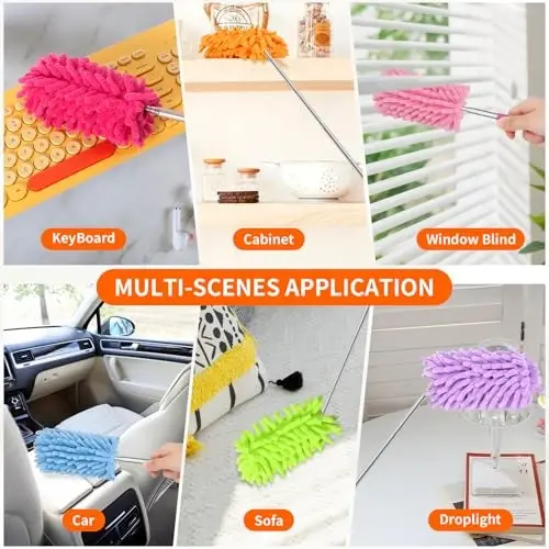 TIMIVO Mini Duster for Cleaning, 360° Bendable Hand Dusters with Extension Pole, Washable Small Duster for Car Interior, Office, Furniture - 4