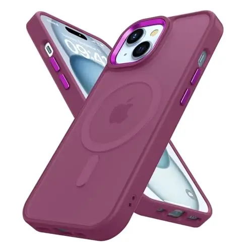 TIMORA Magnetic for iPhone 15 Case, [Compatible with MagSafe] Shockproof Protective Slim Translucent Matte Cover for iPhone 15Case Phone Case, Red - 1