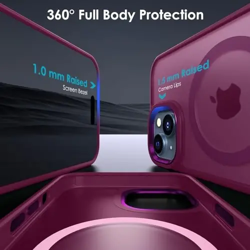 TIMORA Magnetic for iPhone 15 Case, [Compatible with MagSafe] Shockproof Protective Slim Translucent Matte Cover for iPhone 15Case Phone Case, Red - 5