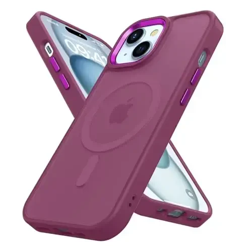 TIMORA Magnetic for iPhone 15 Case, [Compatible with MagSafe] Shockproof Protective Slim Translucent Matte Cover for iPhone 15Case Phone Case, Red - TIMORA