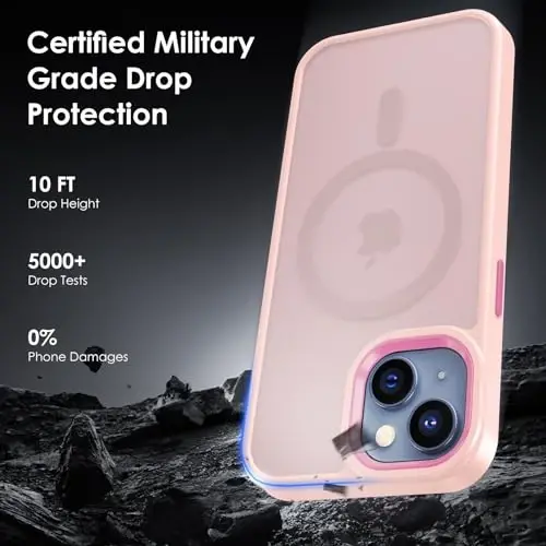 TIMORA Magnetic for iPhone 15 Case, [Compatible with MagSafe] Shockproof Protective Slim Translucent Matte Cover for iPhone 15Case Phone Case, Pink - 4