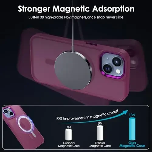 TIMORA Magnetic for iPhone 15 Case, [Compatible with MagSafe] Shockproof Protective Slim Translucent Matte Cover for iPhone 15Case Phone Case, Red - 2