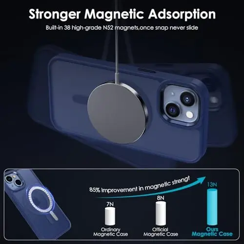 TIMORA Magnetic for iPhone 15 Case, [MagSafe bilan mos] Zarba o'tkazmaydigan himoya ingichka yarim shaffof mat qopqoq iPhone 15Case Phone Case, Moviy - TIMORA (1)