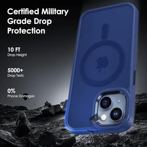 TIMORA Magnetic for iPhone 15 Case, [MagSafe bilan mos] Zarba o'tkazmaydigan himoya ingichka yarim shaffof mat qopqoq iPhone 15Case Phone Case, Moviy - 4