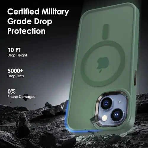 TIMORA Magnetic for iPhone 15 Case, [MagSafe bilan mos] Zarba o'tkazmaydigan himoya ingichka yarim shaffof mat qopqoq iPhone 15Case telefon qutisi, yashil - 4