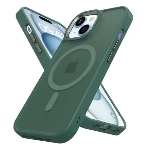 TIMORA Magnetic for iPhone 15 Case, [MagSafe bilan mos] Zarba o'tkazmaydigan himoya ingichka yarim shaffof mat qopqoq iPhone 15Case telefon qutisi, yashil - 1