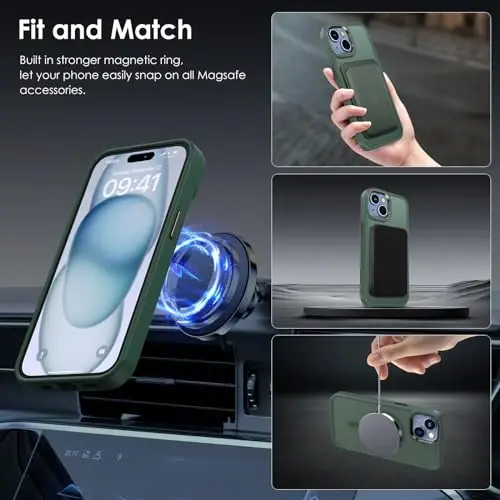 TIMORA Magnetic for iPhone 15 Case, [MagSafe bilan mos] Zarba o'tkazmaydigan himoya ingichka yarim shaffof mat qopqoq iPhone 15Case telefon qutisi, yashil - 3