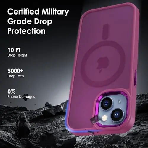 TIMORA Magnetic for iPhone 15 Case, [MagSafe bilan mos] zarbaga chidamli himoya ingichka shaffof mat qopqoq iPhone 15Case telefon g'ilofi, qizil - 4