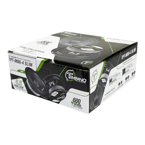 Timpano 6.5 Inch Shallow Car Speaker 600 Watts TPT-MB6-4 Slim Shallow Profile 4 OModazone, PRO Midbass Car Audio Loudspeaker Compact for Doors (Single) - 7