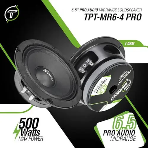 Timpano 6.5 Inch Shallow Midrange Speaker 500 Watts TPT-MR6-4 PRO Bundle 6.5 Midrange Speakers 4 OModazone Shallow Mount Car Audio Speaker, Pro Audio Loudspeaker Compact for Doors (Pair) - 2