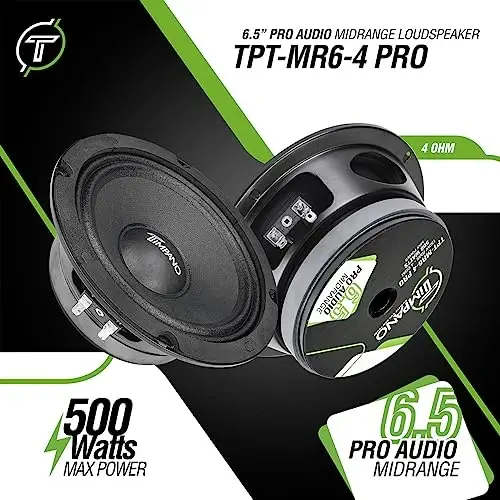 Timpano 6.5 Inch Shallow Midrange Speaker 500 Watts Max Power TPT-MR6-4 PRO, 6.5 Midrange Speakers 4 OModazone Shallow Mount Car Audio Speaker, Pro Audio Loudspeaker Compact for Doors (Single) - 2
