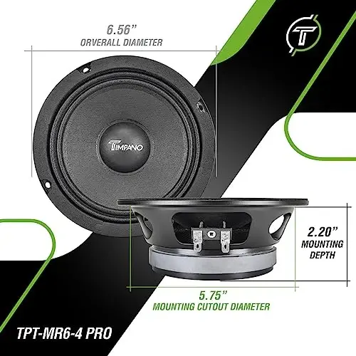Timpano 6.5 Inch Shallow Midrange Speaker 500 Watts Max Power TPT-MR6-4 PRO, 6.5 Midrange Speakers 4 OModazone Shallow Mount Car Audio Speaker, Pro Audio Loudspeaker Compact for Doors (Single) - 3