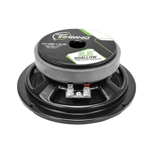 Timpano 6.5 Inch Shallow Car Speaker 600 Watts TPT-MB6-4 Slim Shallow Profile 4 OModazone, PRO Midbass Car Audio Loudspeaker Compact for Doors (Single) - 4
