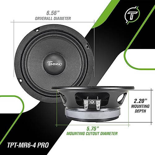 Timpano 6.5 Inch Shallow Midrange Speaker 500 Watts TPT-MR6-4 PRO Bundle 6.5 Midrange Speakers 4 OModazone Shallow Mount Car Audio Speaker, Pro Audio Loudspeaker Compact for Doors (Pair) - 4