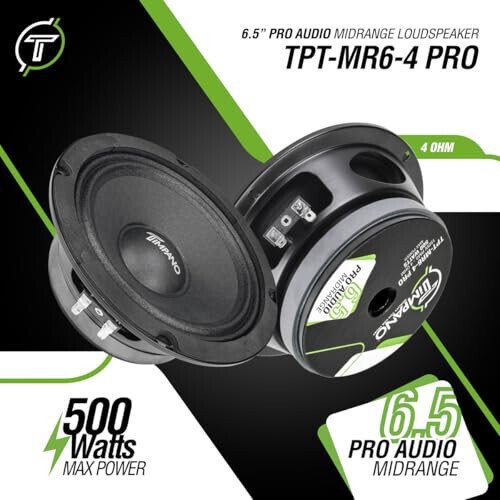 Timpano 6.5 Inch Shallow Midrange Speaker 500 Watts TPT-MR6-4 PRO Bundle 6.5 Midrange Speakers 4 OModazone Shallow Mount Car Audio Speaker, Pro Audio Loudspeaker Compact for Doors (Pair) - 2