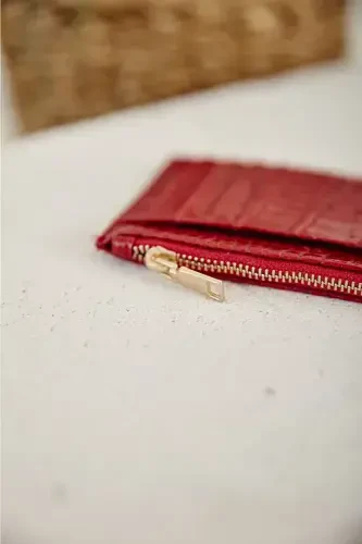 Timsah terisi ko'rinishli fermuar detalli kartli hamyon - Qizil - NAKSHISTORE (1)