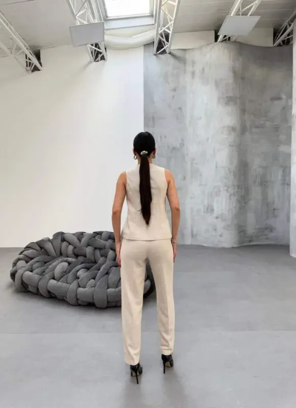 Tina Asymmetric Linen Vest Trouser Set - 2