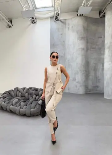 Tina Asymmetric Linen Vest Trouser Set - 3