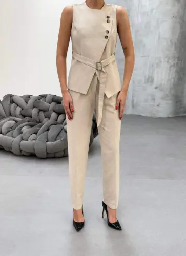 Tina Asymmetric Linen Vest Trouser Set - 4
