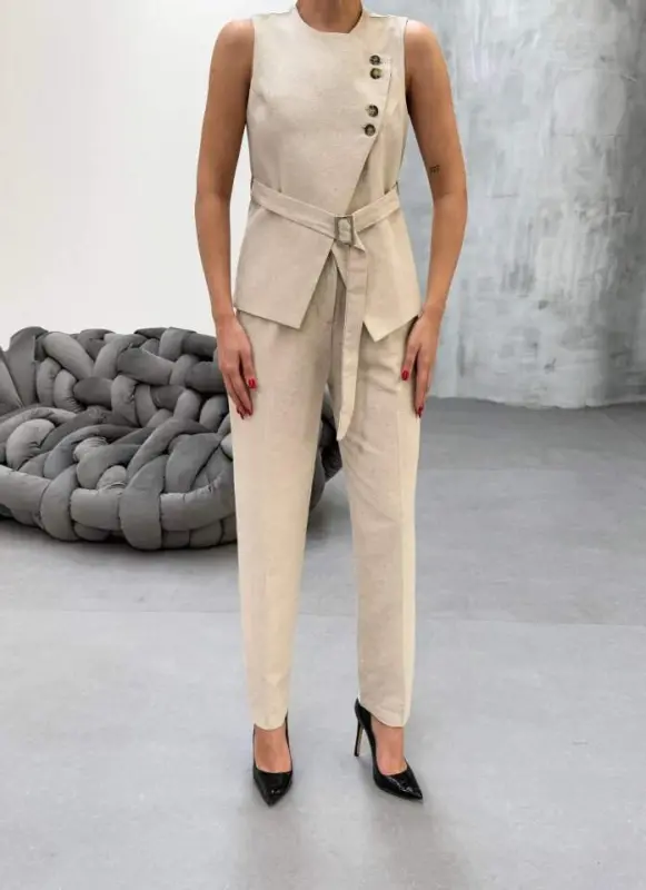 Tina Asymmetric Linen Vest Trouser Set - 4