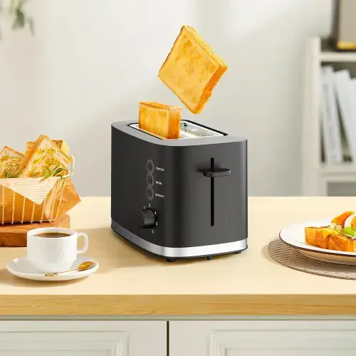 TINANA Wide Slot 2 Slice Toaster: Bread Toaster with Removable Crumb Tray, Small Toaster, 6 Bread Shade Settings, Auto-Shutoff, Toast Boost, Cord Storage Under Base, Black, 900W- - 6