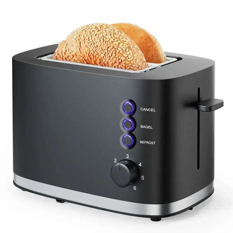 TINANA Wide Slot 2 Slice Toaster: Bread Toaster with Removable Crumb Tray, Small Toaster, 6 Bread Shade Settings, Auto-Shutoff, Toast Boost, Cord Storage Under Base, Black, 900W - 1