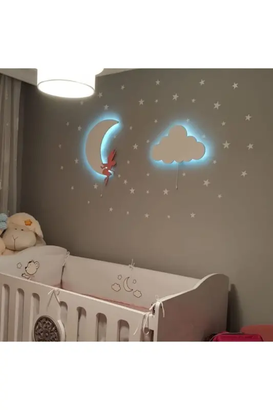 Tinkerbell Moon And Cloud Wooden Baby Room Kids Room Lighting - 1