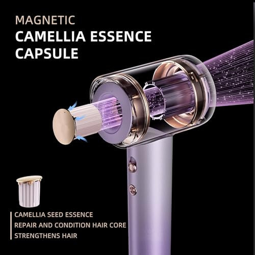 Tinsol Hair Dryer, 500 Million Plasma Professional Hair Dryer, 130000RPM High Speed Brushless Motor Blow Dryer Quick Drying Low Noise with Magnetic Nozzle and Essential Oil Capsules for Home(Purple) - 3