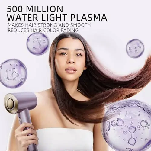TINSOL Hair Dryer, 500 Million Plasma Professional Hair Dryer, 130000RPM High Speed Brushless Motor Blow Dryer Quick Drying Low Noise with Magnetic Nozzle and Essential Oil Capsules for Home(Purple) - 4