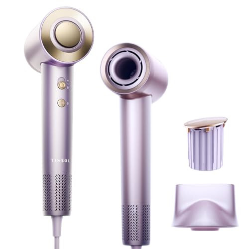 Tinsol Soch Quritgich, 500 Million Plazma Professional Soch Quritgich, 130 000 RPM Yuqori Tezlikli Cho'tkalarsiz Motorli Soch Quritgich Tez Qurish Past Shovqin Magnit Nozul va Uy Uchun Efir Moyi Kapsulalari (Binafsha) 