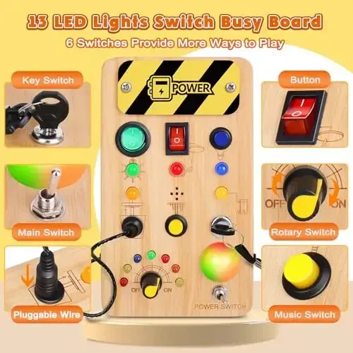 TINTECUSA Bolalar uchun Busy Board Montessori o'yinchoqlari, rangini o'zgartiruvchi LED yoritgichli yog'och sensorli taxta, 1-6 yoshli qizlar va o'g'il bolalar uchun samolyotda sayohat uchun o'quv o'yinchoqlari - TINTECUSA (1)