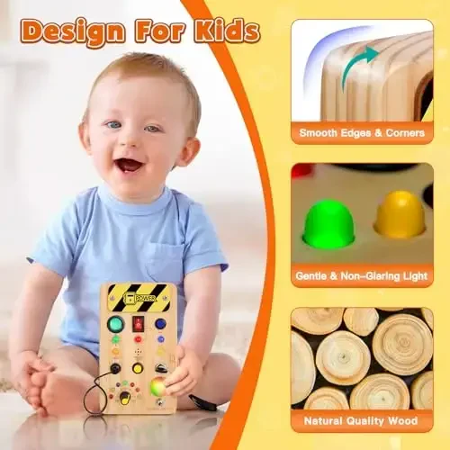 TINTECUSA Bolalar uchun Busy Board Montessori o'yinchoqlari, rangini o'zgartiruvchi LED yoritgichli yog'och sensorli taxta, 1-6 yoshli qizlar va o'g'il bolalar uchun samolyotda sayohat uchun o'quv o'yinchoqlari - 3