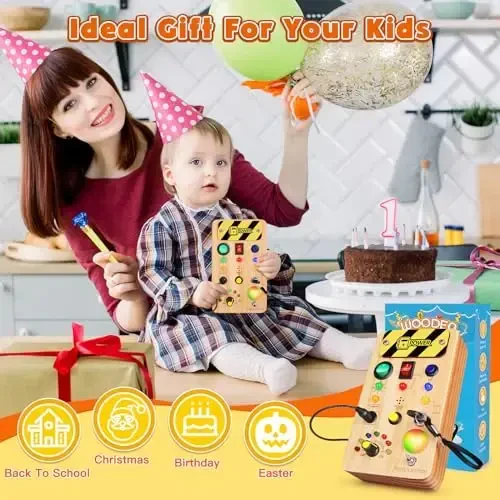 TINTECUSA Busy Board Montessori Toys for Toddler, Wooden Sensory Board Switch Toy with Color-Changing LED Light Up Travel Toys Educational Plane Travel Activity for 1-6 Year Old Girls & Boys Gifts - 6