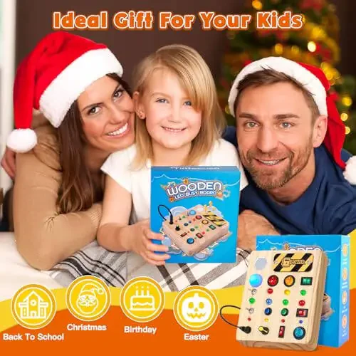 TINTECUSA Busy Board Montessori Toys for Toddler, Wooden Sensory Board Switch Toy with Shape Sorter LED Light Up Toys Educational Plane Travel Activity for 1-6 Year Old Girls & Boys - 5