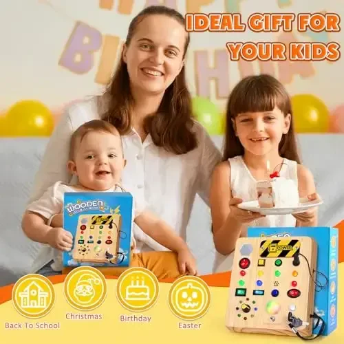 TINTECUSA Busy Board with LED Light, Wooden Sensory Toys for Toddler, Montessori Music Toy for Airplane, Travel Activity Educational Learning Autism Toys, Birthday Boys Girls Gifts - 6