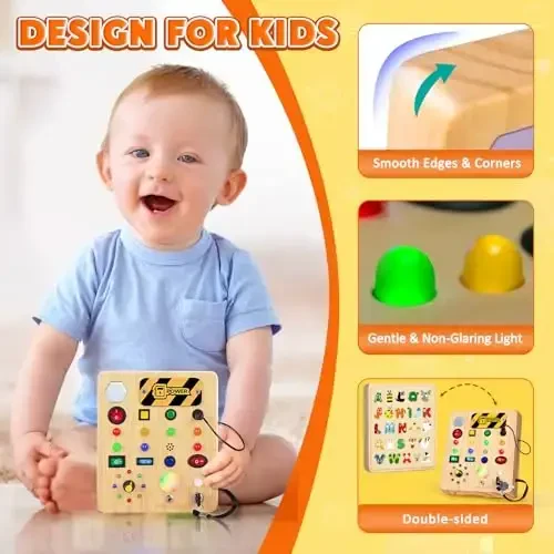 TINTECUSA Busy Board with LED Light, Wooden Sensory Toys for Toddler, Montessori Music Toy for Airplane, Travel Activity Educational Learning Autism Toys, Birthday Boys Girls Gifts - 3