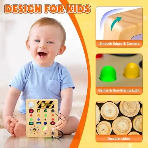 TINTECUSA Busy Board with LED Light, Wooden Sensory Toys for Toddler, Montessori Music Toy for Airplane, Travel Activity Educational Learning Autism Toys, Birthday Boys Girls Gifts - 3