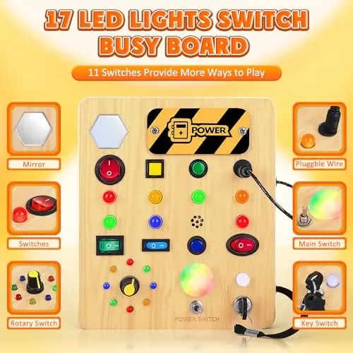 TINTECUSA Busy Board with LED Light, Wooden Sensory Toys for Toddler, Montessori Music Toy for Airplane, Travel Activity Educational Learning Autism Toys, Birthday Boys Girls Gifts - TINTECUSA (1)