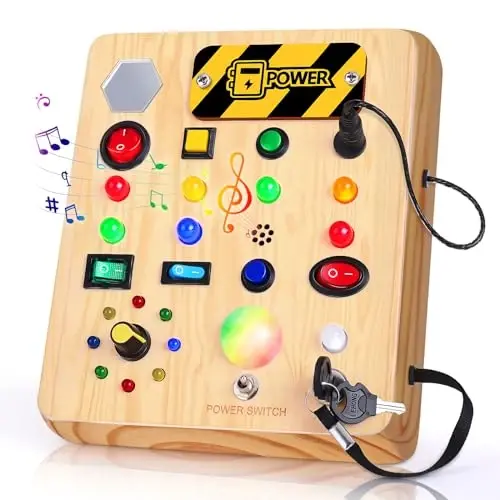 TINTECUSA LED yoritgichli band paneli, yuruvchi bolalar uchun yog'och sensorli o'yinchoqlar, samolyot uchun Montessori musiqa o'yinchoq, sayohat faoliyati uchun ta'limiy o'rganish autizm o'yinchoqlari, tug'ilgan kun o'g'il bolalar uchun sovg'alar - TINTECUSA