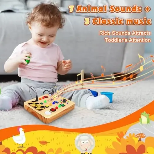 TINTECUSA LED yoritgichli Busy Board, kichkintoylar uchun yog'och sensorli o'yinchoqlar, samolyot uchun Montessori musiqa o'yinchog'i, sayohat faoliyati ta'limiy autizm o'yinchoqlari, tug'ilgan kun bolalar qizlar sovg'alari - 4