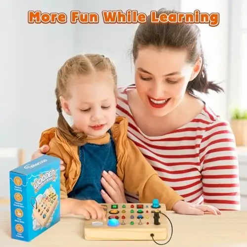 TINTECUSA Busy Board Montessori Toys for Toddler, Wooden Sensory Board Switch Toy with Shape Sorter LED Light Up Toys Educational Plane Travel Activity for Girls & Boys - 2