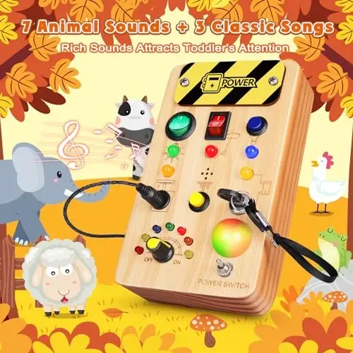 TINTECUSA Busy Board Montessori Toys for Toddler, Wooden Sensory Board Switch Toy with Color-Changing LED Light Up Travel Toys Educational Plane Travel Activity for 1-6 Year Old Girls & Boys Gifts - 4