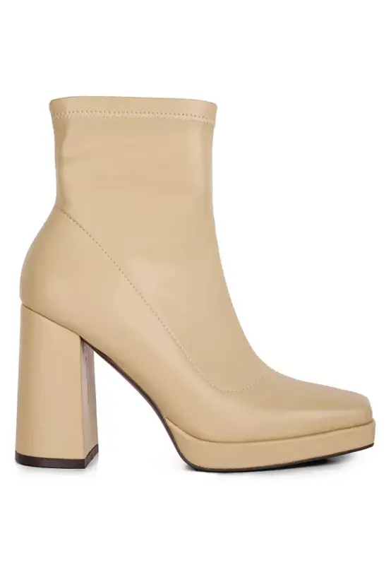 Womens Tintin Square Toe Ankle Heeled Boots - Light beige - 1