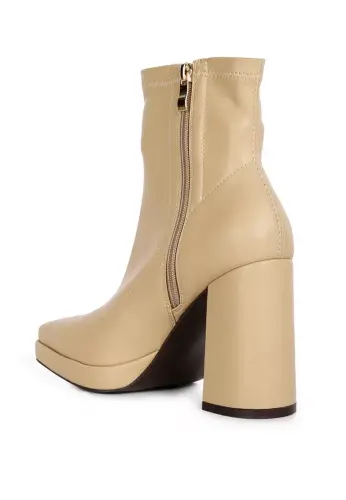 Womens Tintin Square Toe Ankle Heeled Boots - Light beige - LONDON RAG (1)
