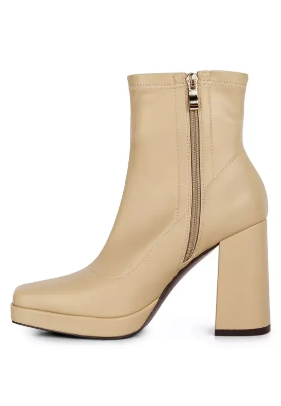 Womens Tintin Square Toe Ankle Heeled Boots - Light beige - 4