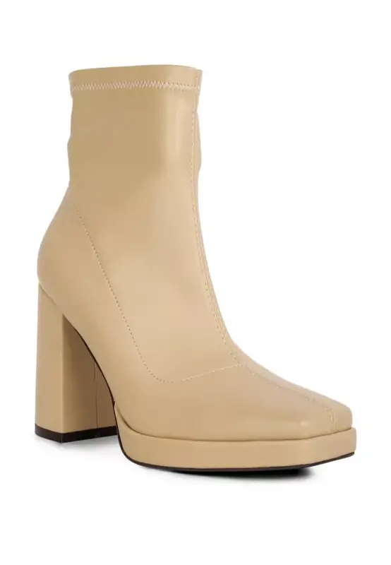Womens Tintin Square Toe Ankle Heeled Boots - Light beige - 6