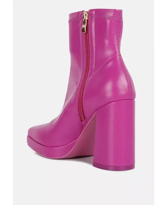 Womens Tintin Square Toe Ankle Heeled Boots - Bright pink - 3