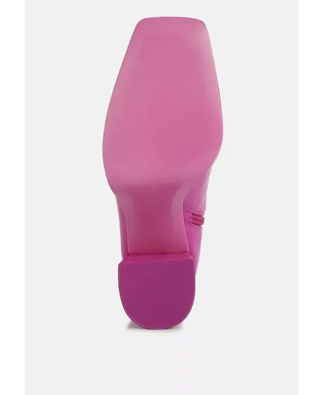 Womens Tintin Square Toe Ankle Heeled Boots - Bright pink - 5