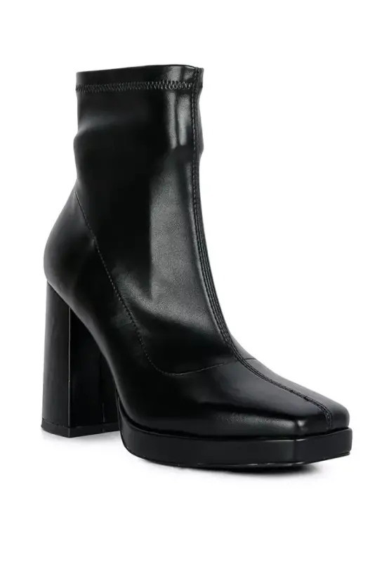 Womens Tintin Square Toe Ankle Heeled Boots - Black - 2