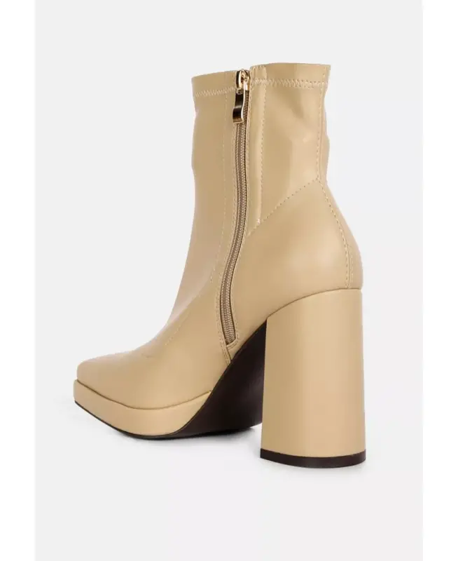 Tintin Square Toe Ankle Heeled Boots-Beige - 2
